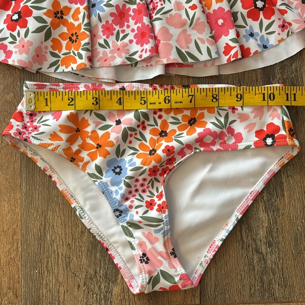 SHEIN two piece pink orange floral tankini new without tags size 7 girl